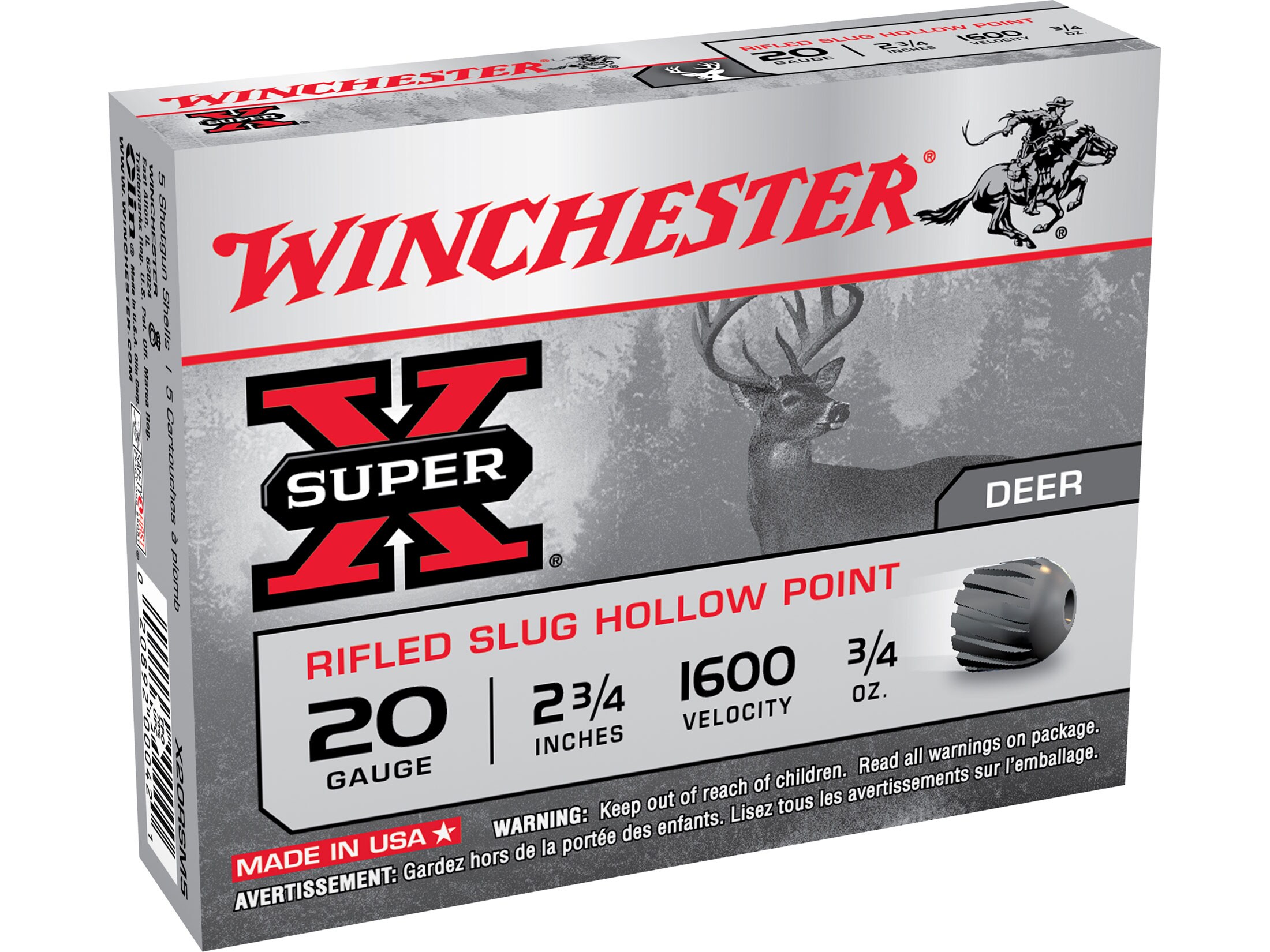 Winchester Super X 20 Ga Rifled Slug 2 3 4 3 4oz Case Of 250 50 Boxes