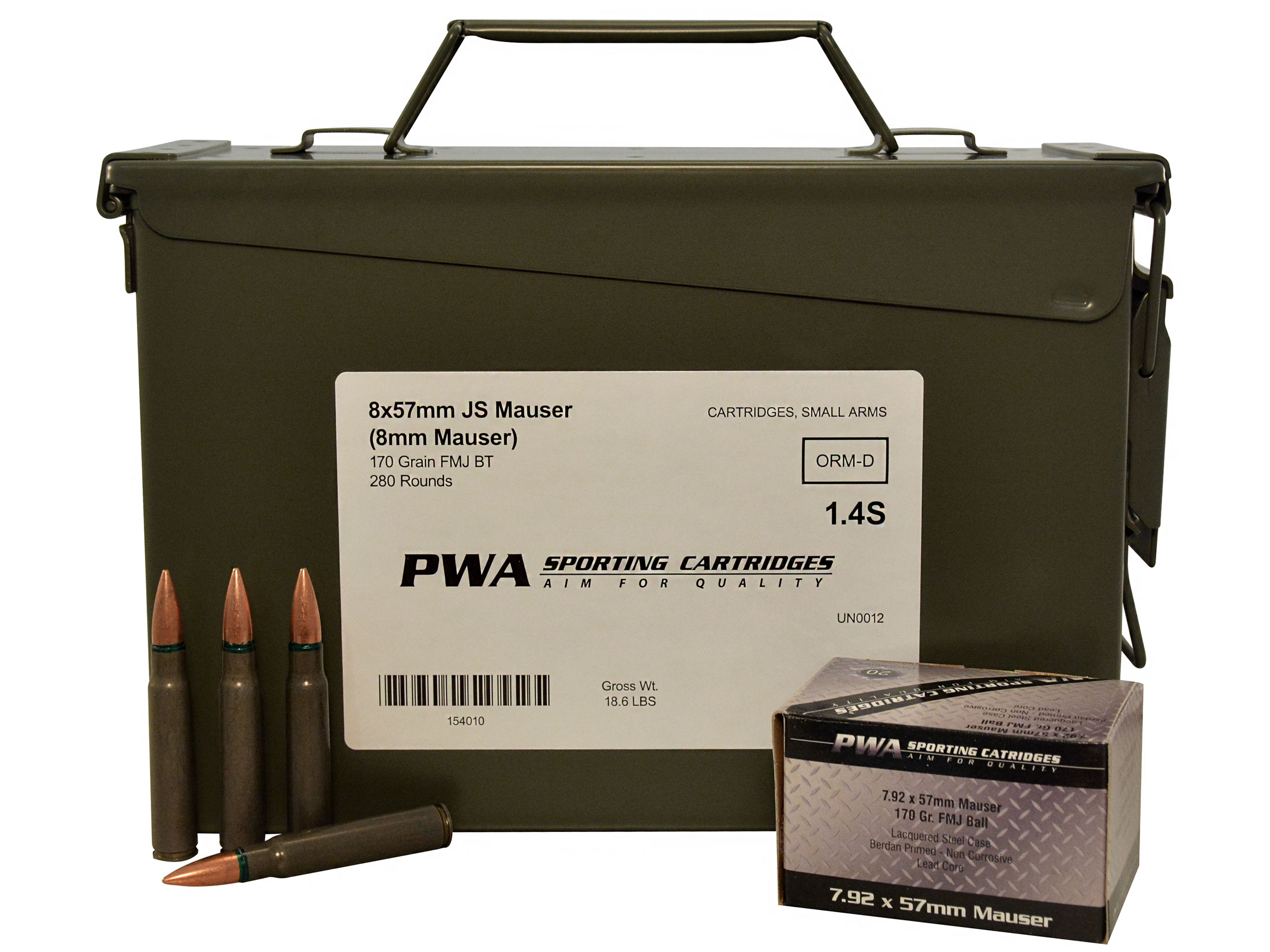 PW Arms 8x57mm JS Mauser 8mm Mauser 323 Diameter Ammo 170 Grain