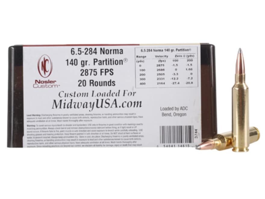 Nosler Custom 6 5mm 284 Norma Match Ammo 140 Grain Nosler Partition