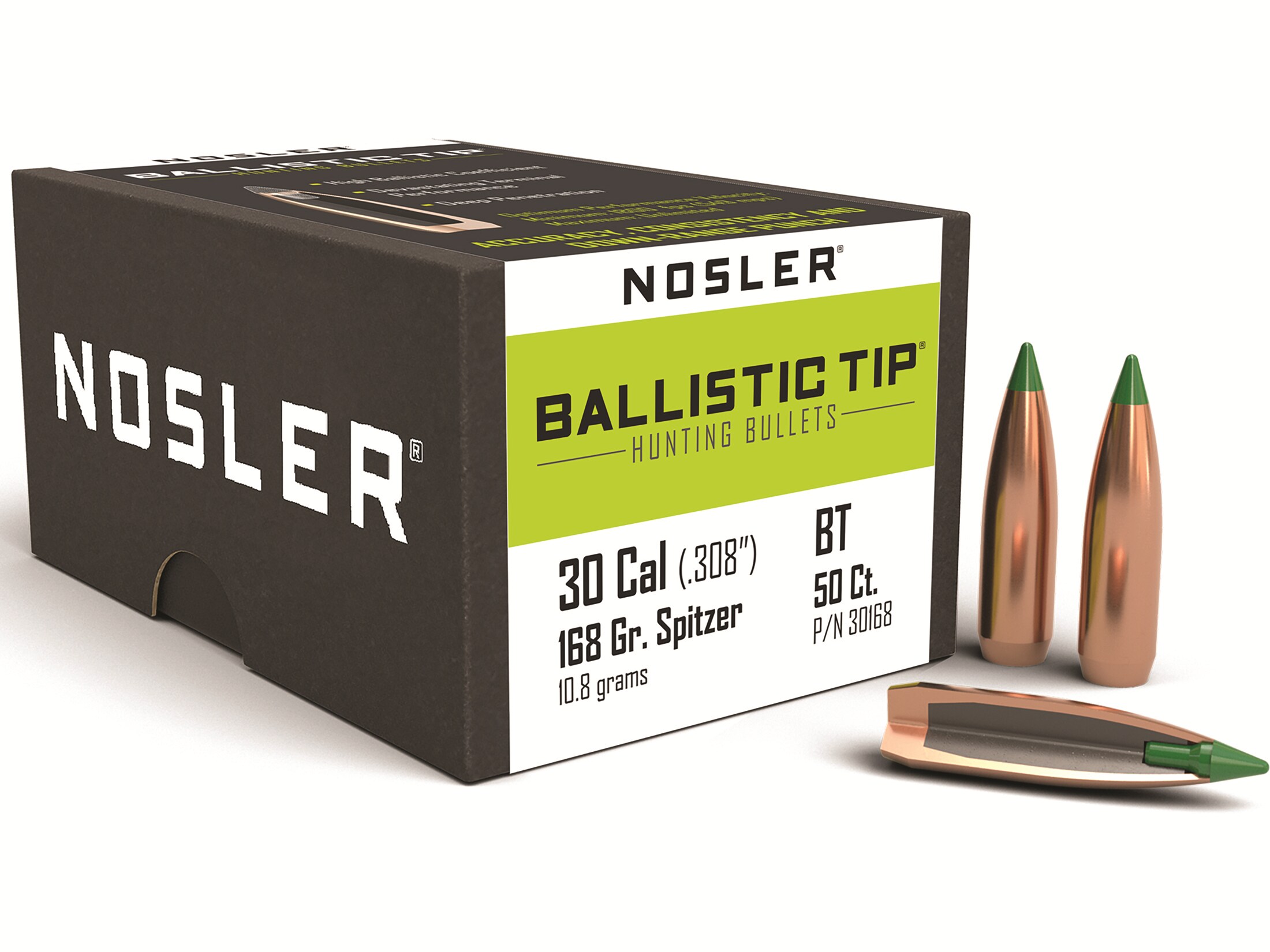 Nosler Ballistic Tip Hunting Bullets 30 Cal 308 Diameter 168 Grain