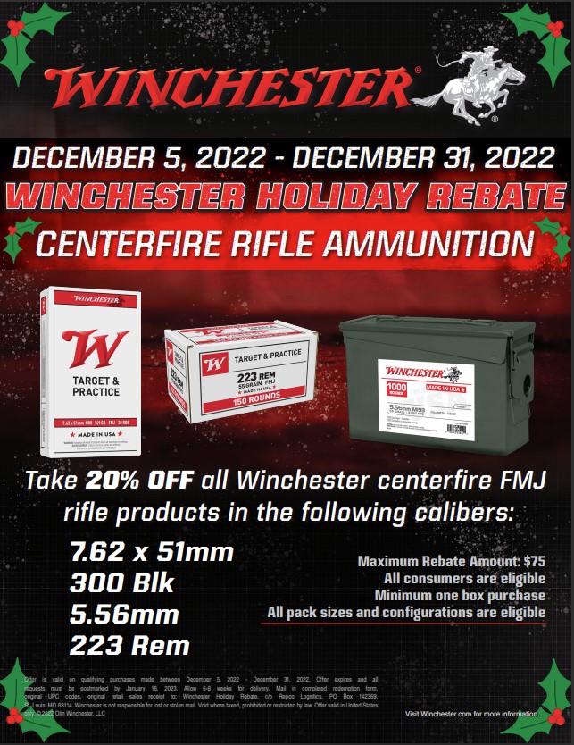 Winchester FMJ Rifle Ammo Rebate Dec 2022