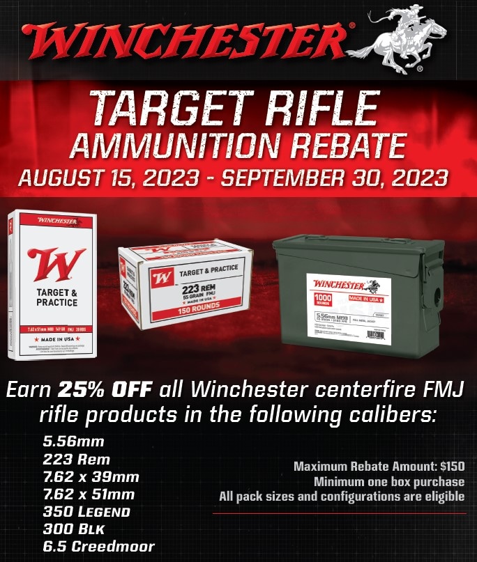 Winchester FMJ Rifle Ammo Rebate Aug 2023