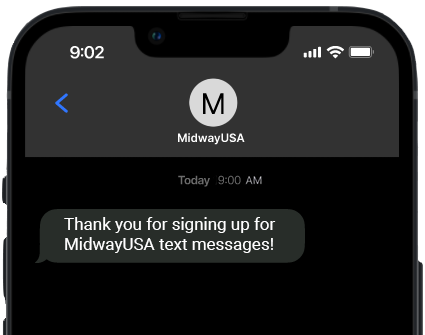 Image of mobile phone with a text message from MidwayUSA