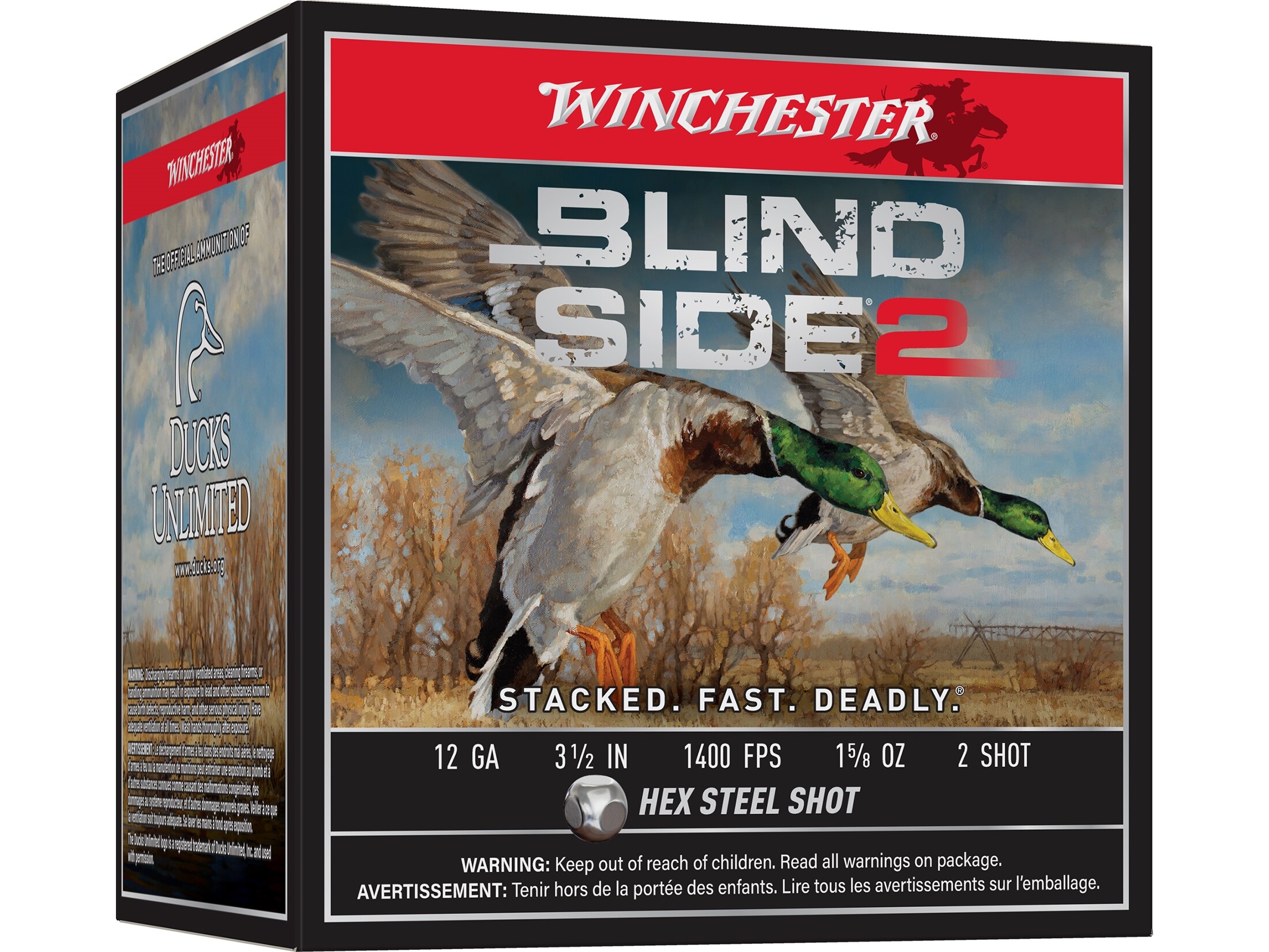 Winchester Blind Side 2 Ammo 12 Ga 3-1/2 1-5/8oz #2 Steel Shot Box of