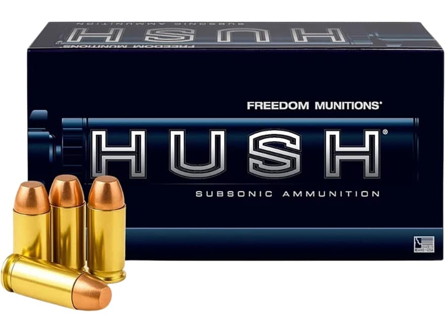 Freedom Munitions Hush Subsonic 10mm Auto Ammo 200 Grain Full Metal Jacket Box of 50