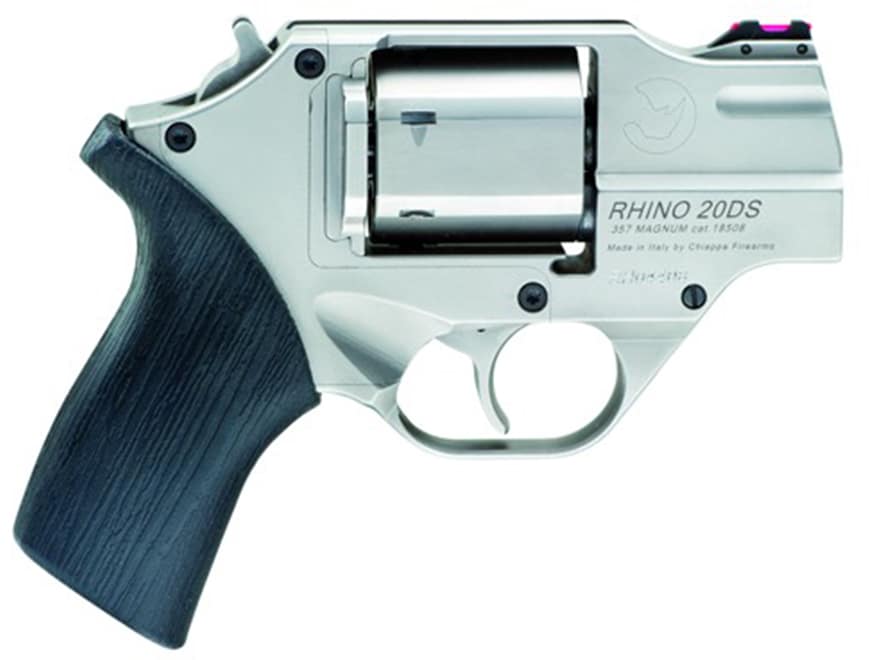 Chiappa Firearms CF340218 Rhino 200DS Small Frame 357 Mag 6 Shot 2″ Nickel-Plated Steel Barrel & Cylinder, Nickel-Plated Aluminum Frame, Black Rubber Grip, Concealed Hammer