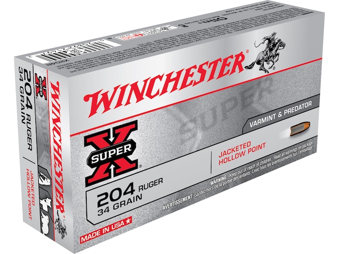 Winchester Super-X Ammo 204 Ruger 34 Grain Jacketed Hollow Point Case