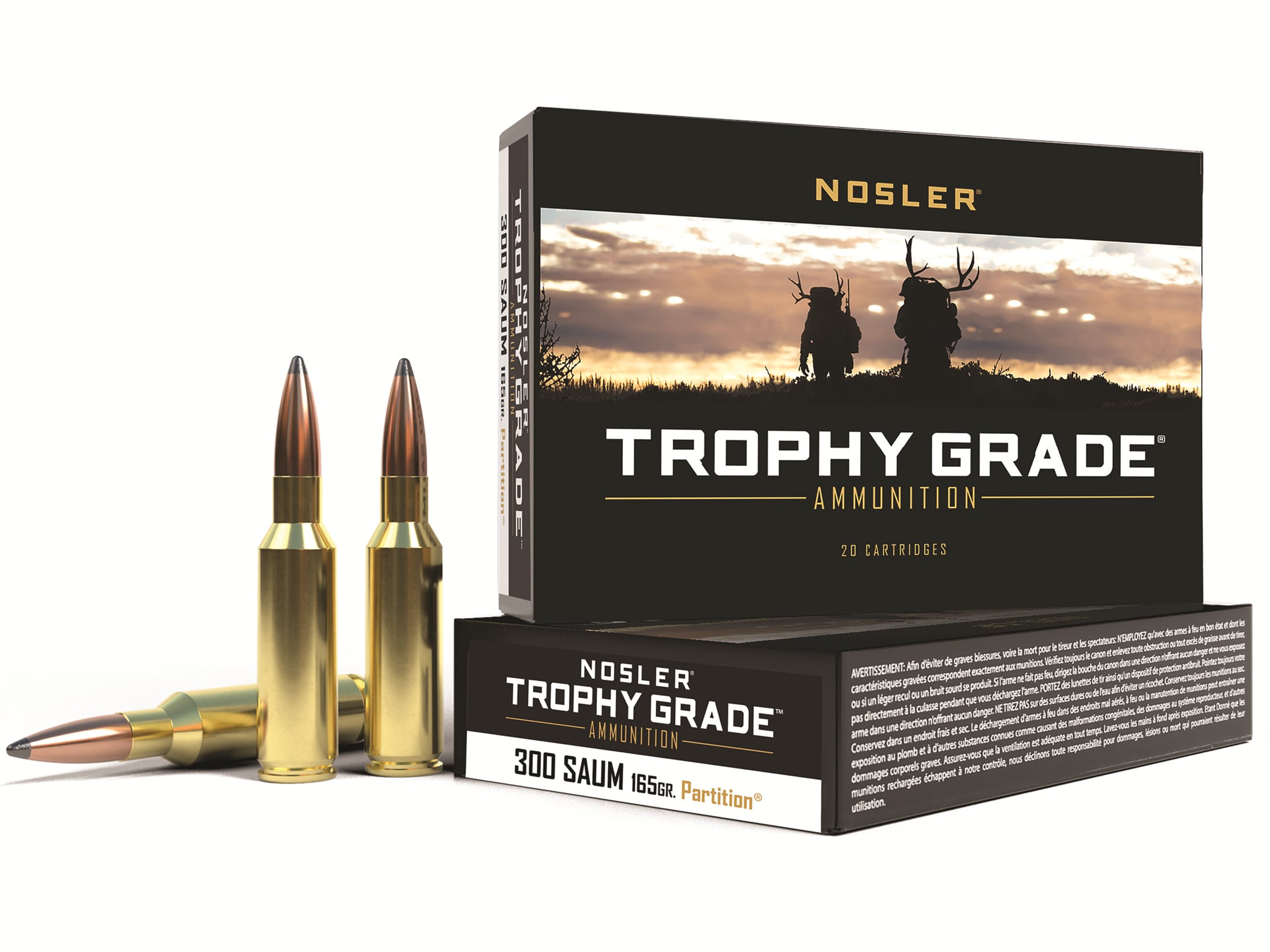 Nosler Trophy Grade 300 Remington Short Action Ultra Magnum Ammo 165 Grain Nosler Partition Jacketed Soft Point Box of 20