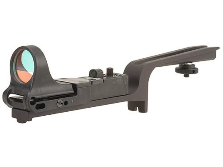 red dot mounted in front of a2 carry handle