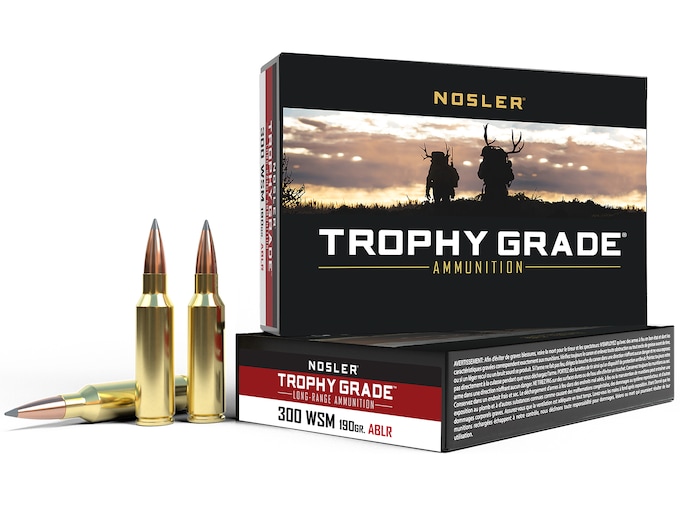 Nosler Trophy Grade Ammunition 300 Winchester Short Magnum (WSM) 190 Grain AccuBond Long Range Box of 20