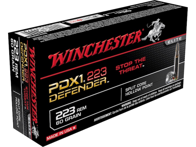 Winchester PDX1 Defender Ammunition 223 Remington 60 Grain Bonded Jacketed Hollow Point Box of 20