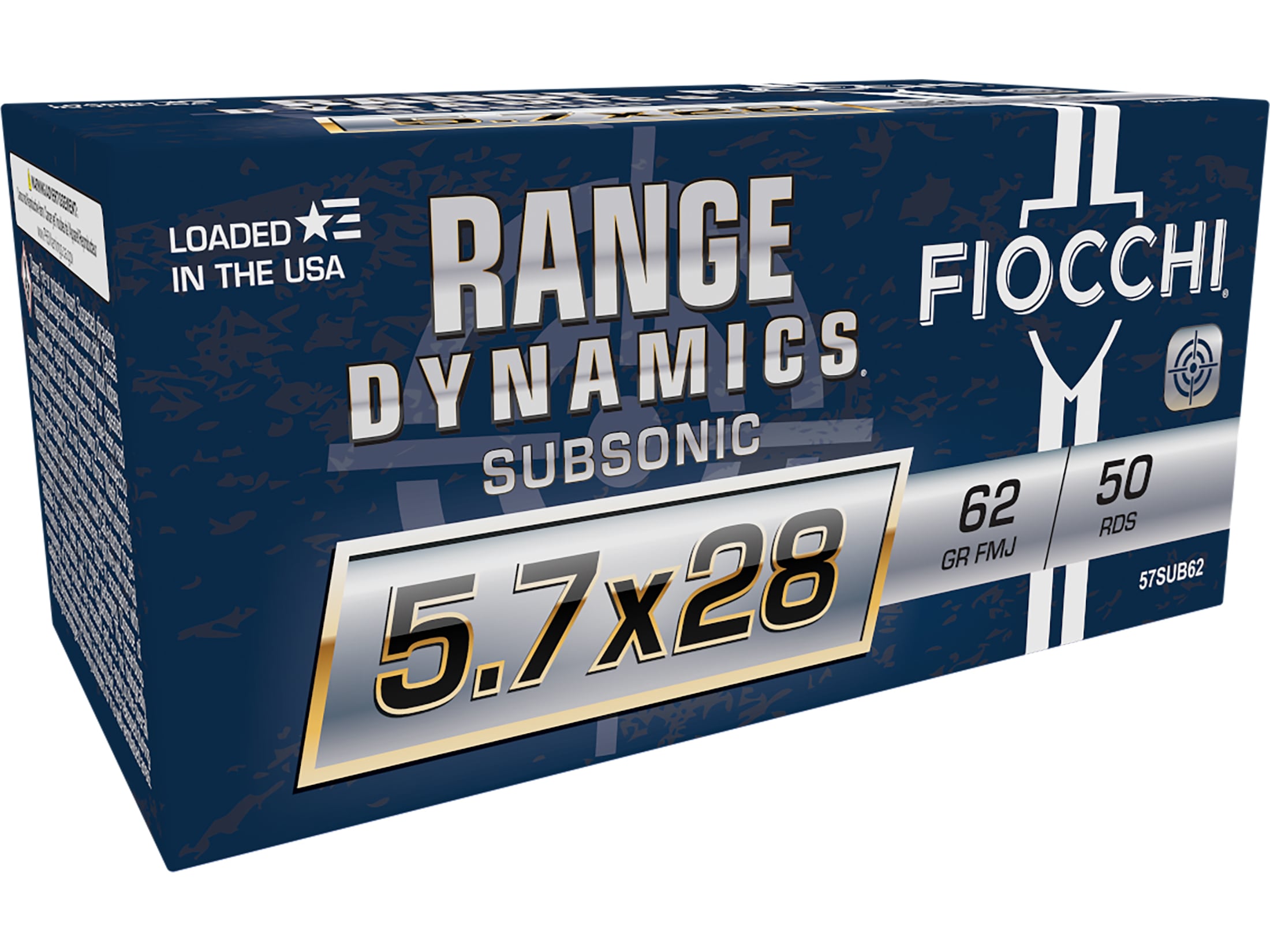 Fiocchi Range Dynamics 5.7x28mm FN Ammo 62 Grain Full Metal Jacket Box
