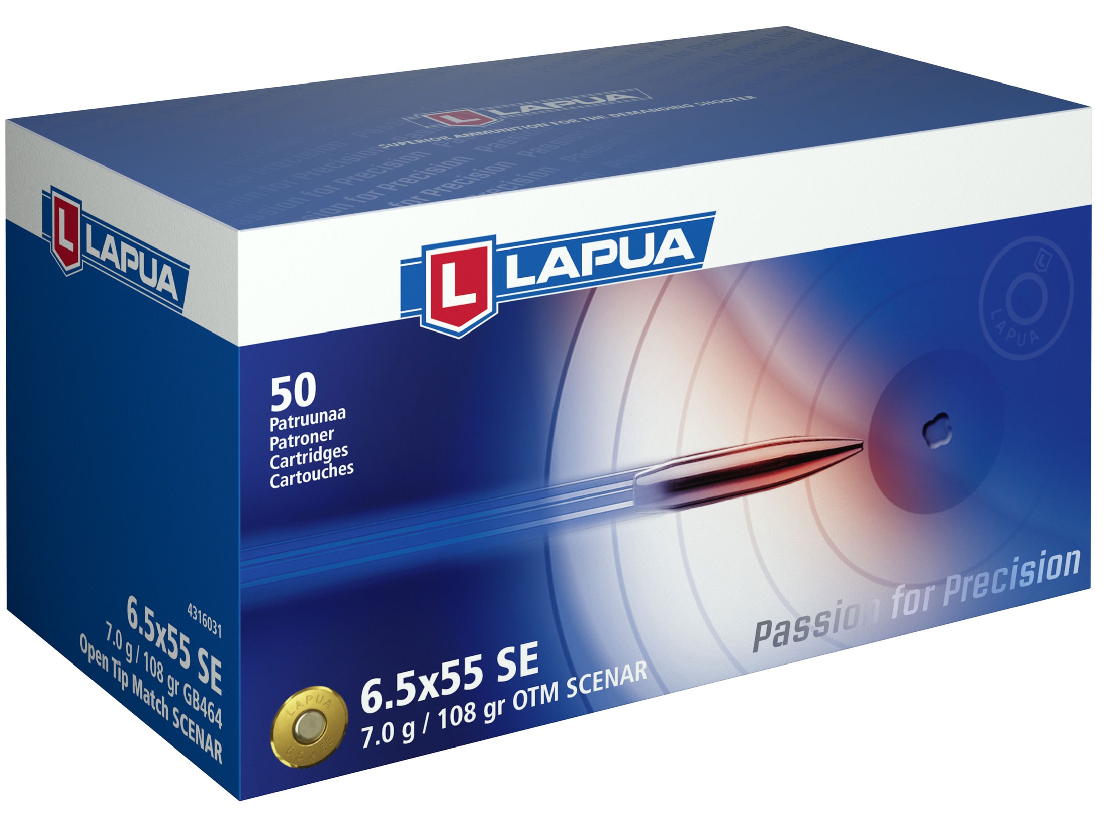 Lapua 6.5x55mm Swedish Mauser Ammo 108 Grain Lapua Scenar Jacketed Hollow Point Box of 50