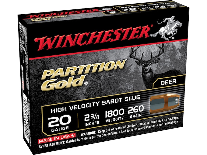 Winchester Ammunition 20 Gauge 2 3/4" 260 Grain Partition Gold Sabot Slug Box of 5