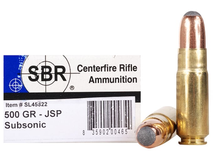 SBR Ammo 458 SOCOM Subsonic 500 Grain Hornady Jacketed Soft Point Box