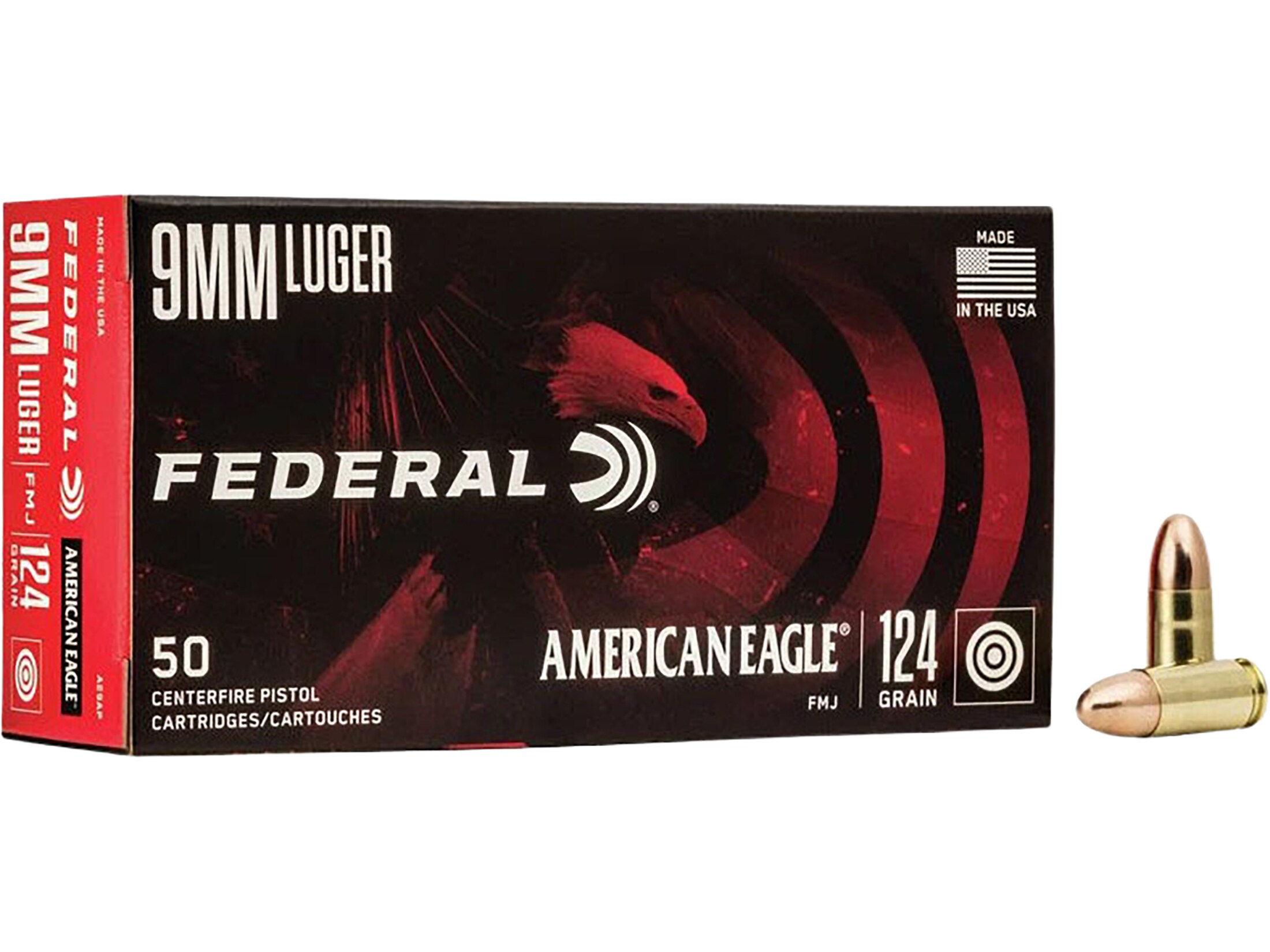 Federal American Eagle Ammo 9mm Luger 124 Grain Full Metal Jacket Box