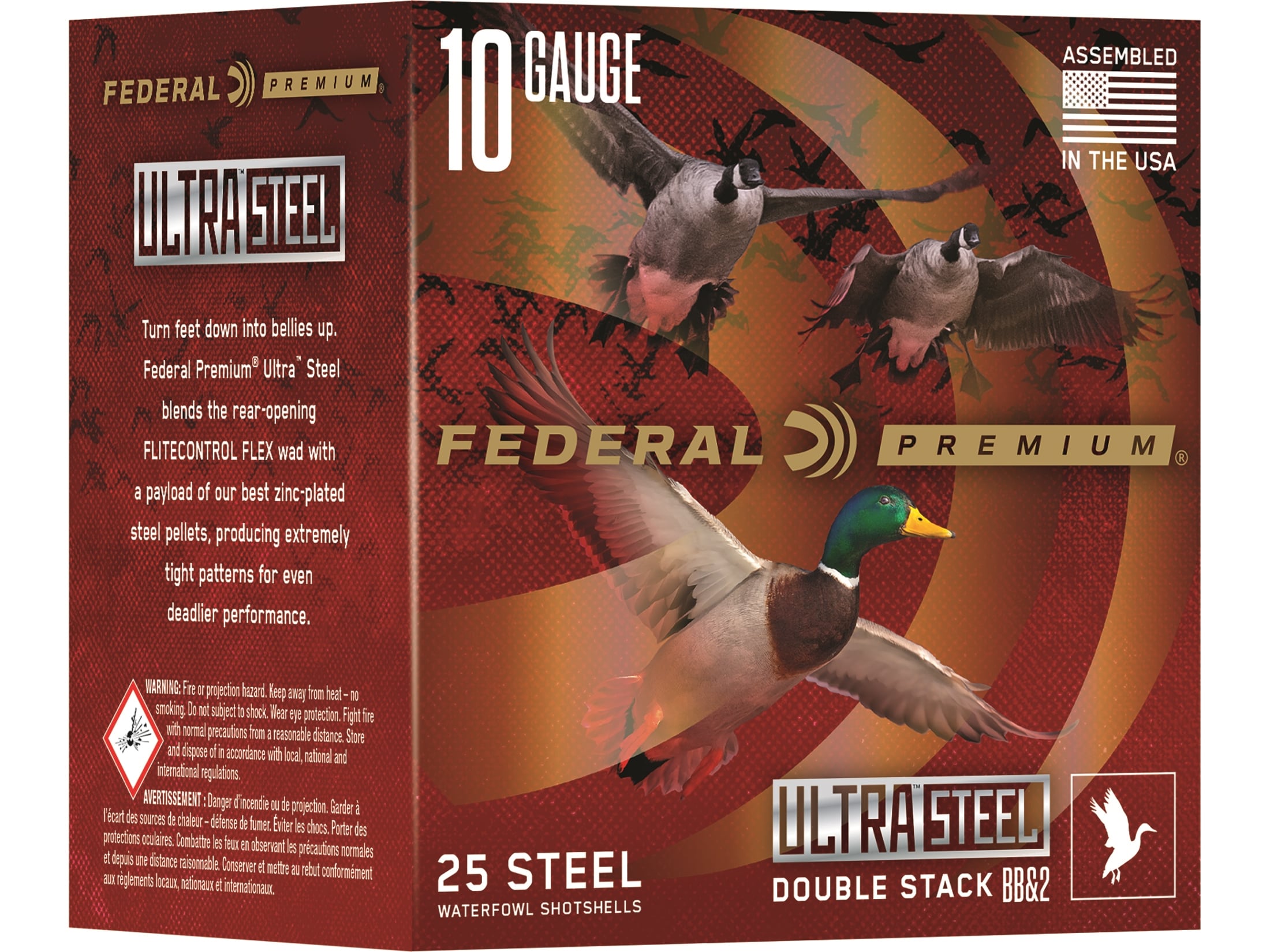 Federal Premium Ultra Steel Waterfowl 10 Gauge Ammo 3-1/2" BB & #2 Steel Shot 1-5/8 oz Case of 250 (10 Boxes of 25)