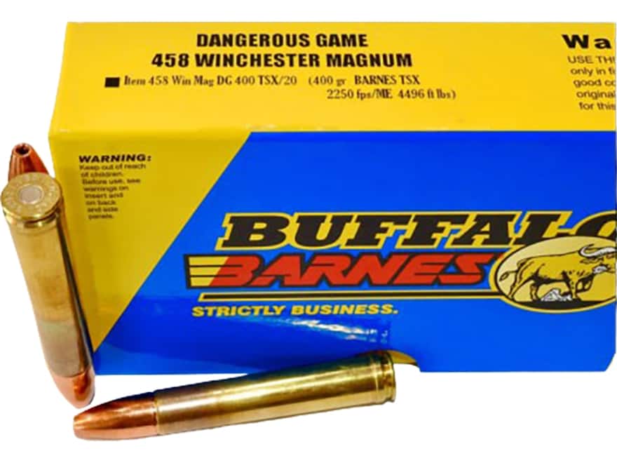 Buffalo Bore Dangerous Game 458 Winchester Magnum Ammo 400 Grain Barnes TSX Solid Hollow Point Lead Free Box of 20