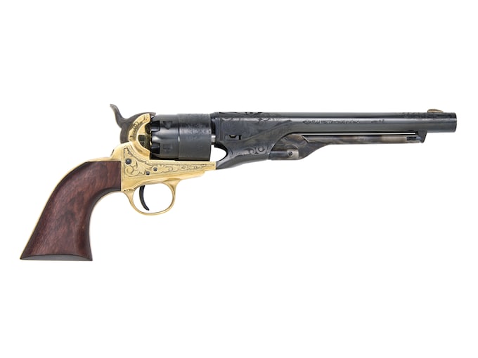 Traditions 1860 Army Black Powder Revolver 44 Caliber 8" Blued Barrel Engraved Brass Frame Walnut Grips