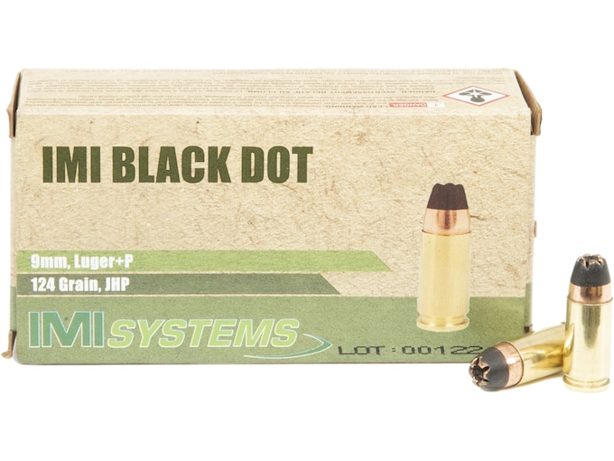 IMI Ammunition 9mm Luger +P 124 Grain Black Dot Jacketed Hollow Point