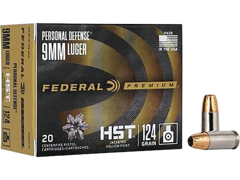 Federal Premium Personal Defense 9mm Luger Ammo 124 Grain Federal HST Jacketed Hollow Point Case of 200 (10 Boxes of 20)