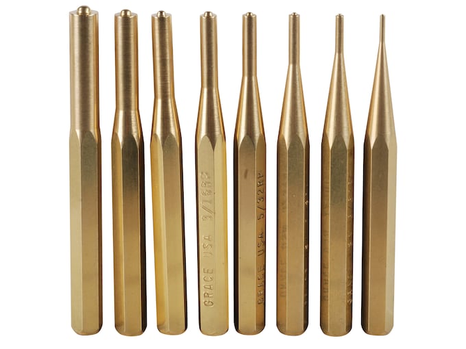 Grace USA Roll Pin Punch Set 8Piece Brass