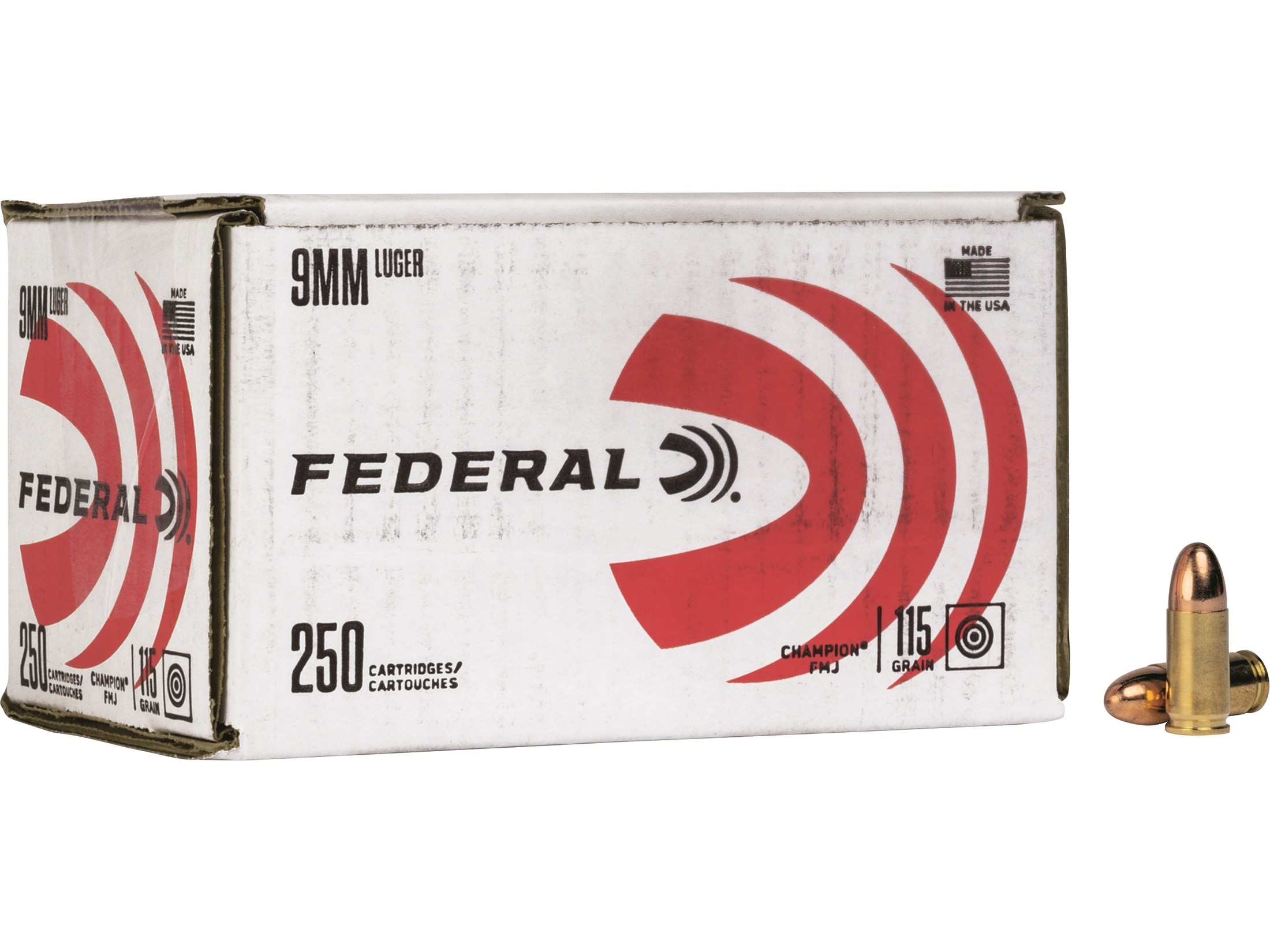 Federal Champion 9mm Luger Ammo 115 Grain Full Metal Jacket Case of 1000 (4 Boxes of 250 Bulk)