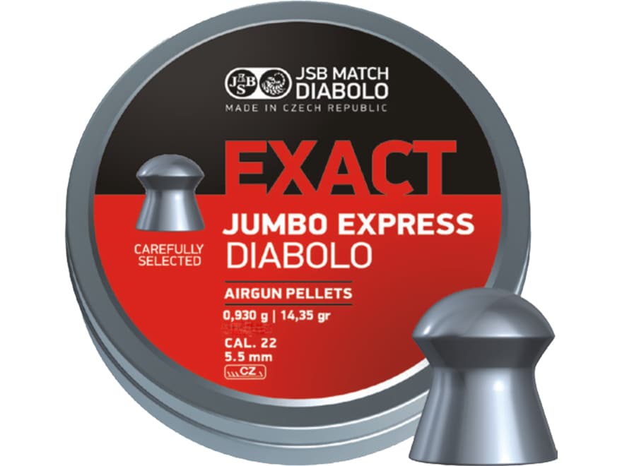 JSB Exact Jumbo Express Air Gun Pellets 22 Caliber 14.35 Grain Tin of 250