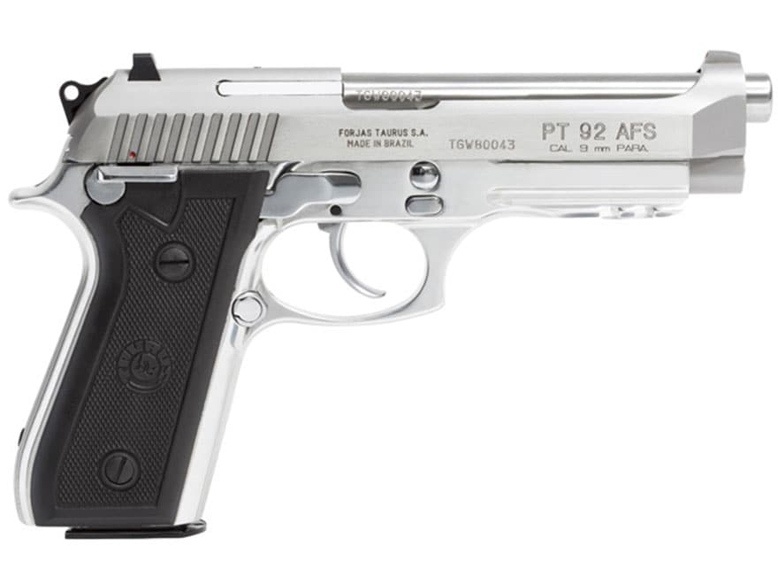 Taurus 1-920159-17 92  Serrated Frame 9mm Luger 17+1 5″ Matte Stainless Steel Barrel, Matte Stainless Steel Serrated Slide, Stainless Aluminum Frame w/Picatinny Rail, Black Polymer Grip, Right Hand
