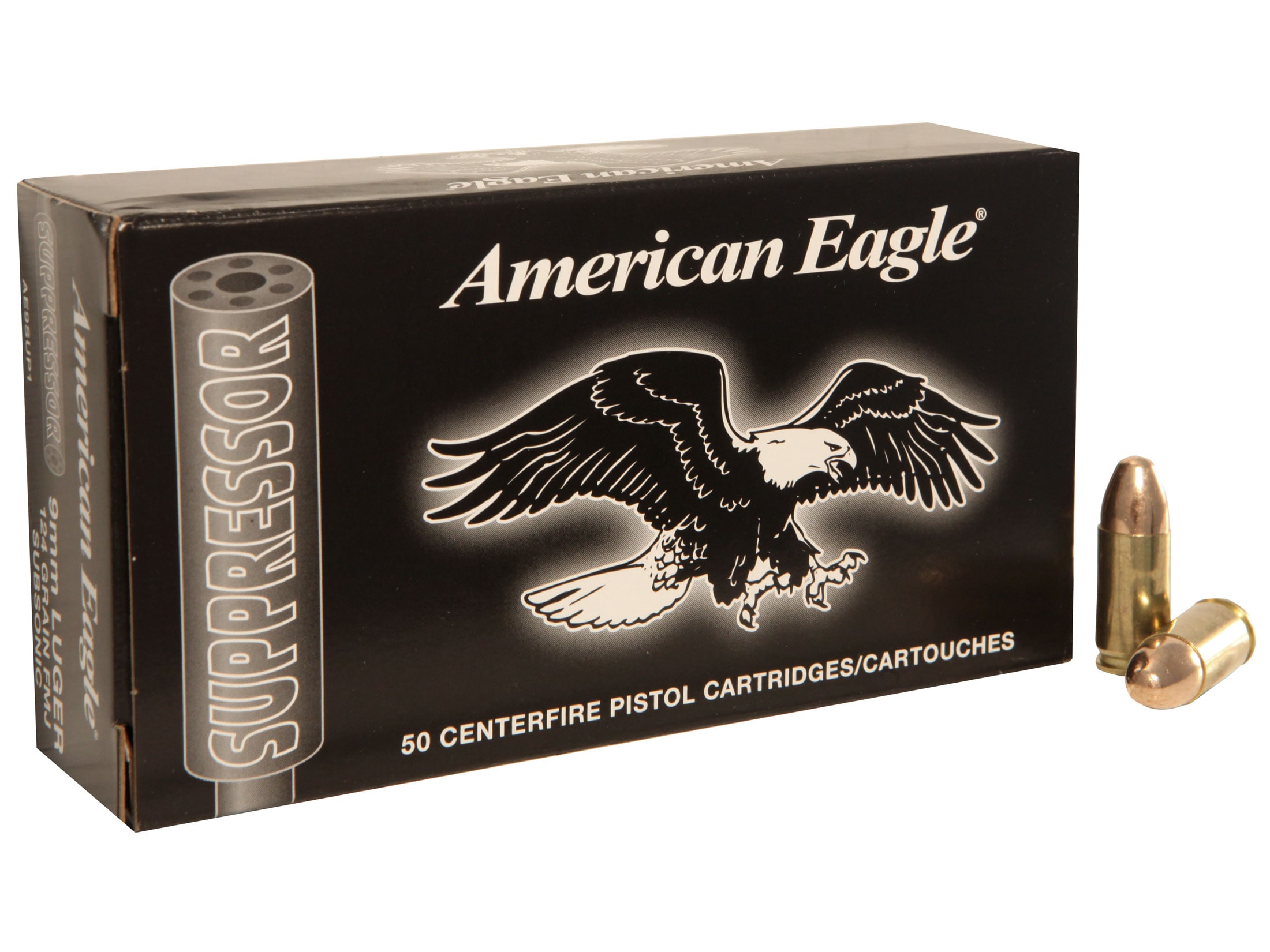 Federal American Eagle Suppressor 9mm Luger Ammo 124 Grain Full Metal