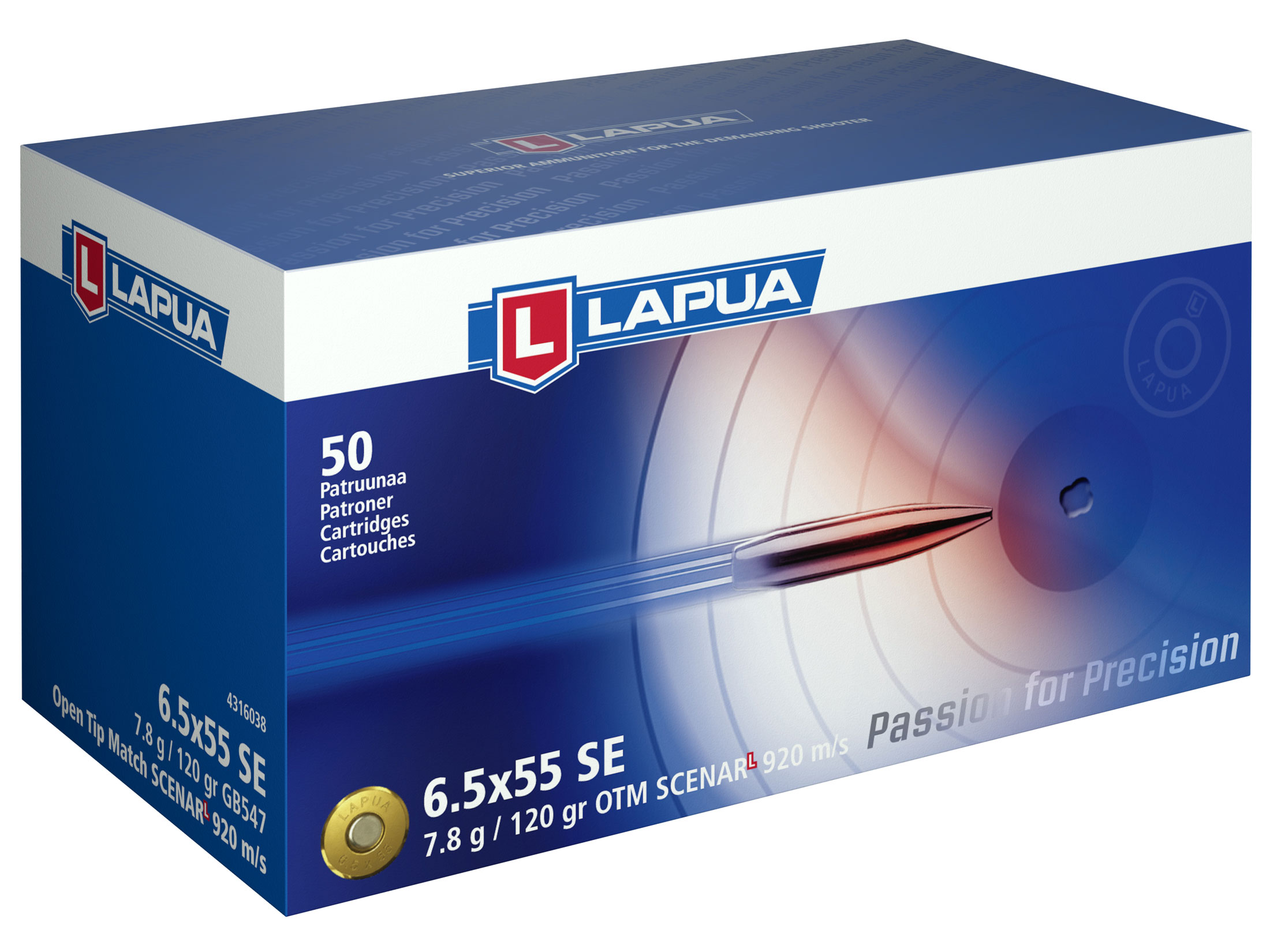 Lapua 6.5x55mm Swedish Mauser Ammo 120 Grain Lapua Scenar-L Jacketed Hollow Point High Velocity Box of 50