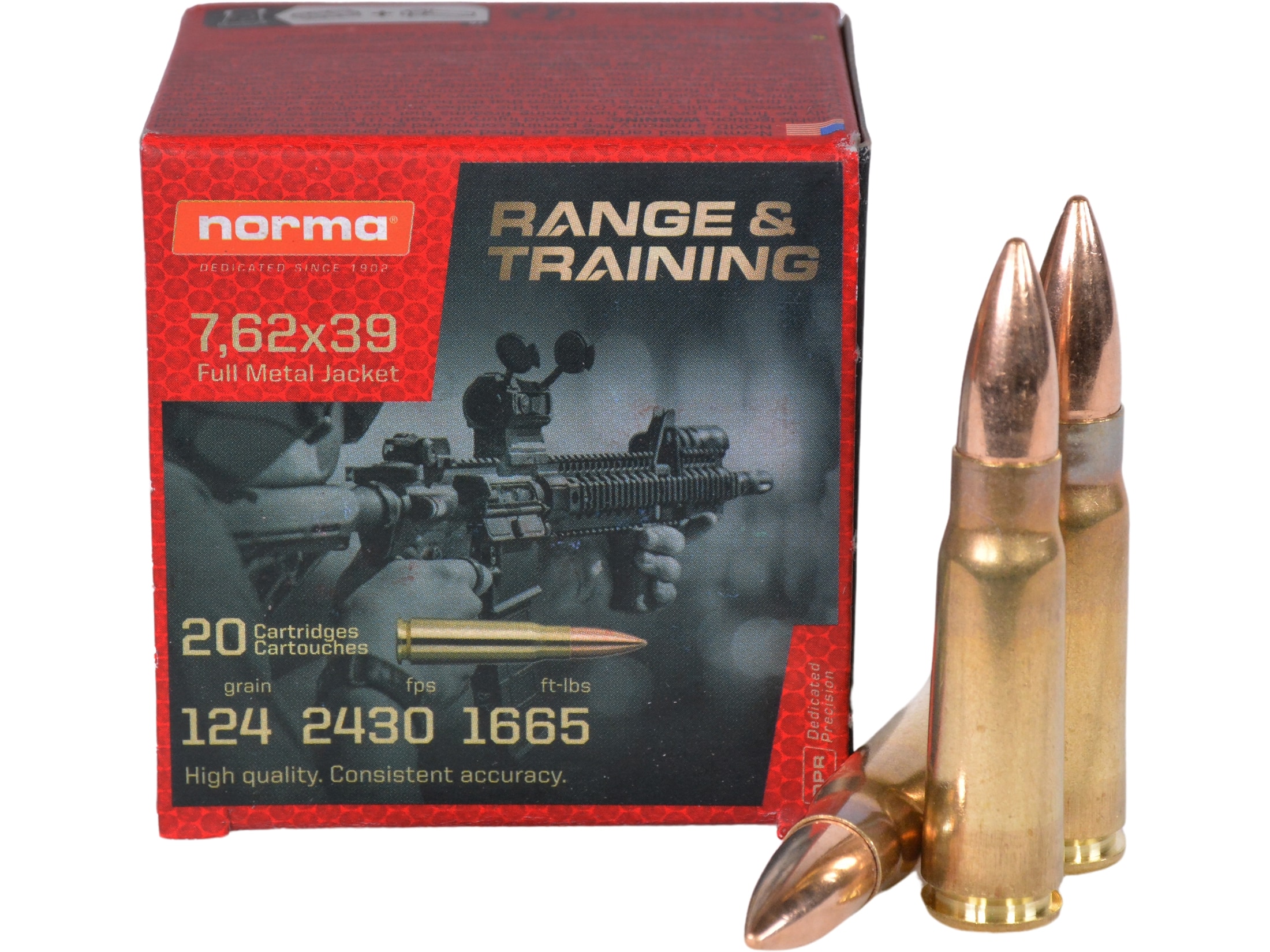 Norma Range & Training 7.62x39mm Ammo 124 Grain Full Metal Jacket Box