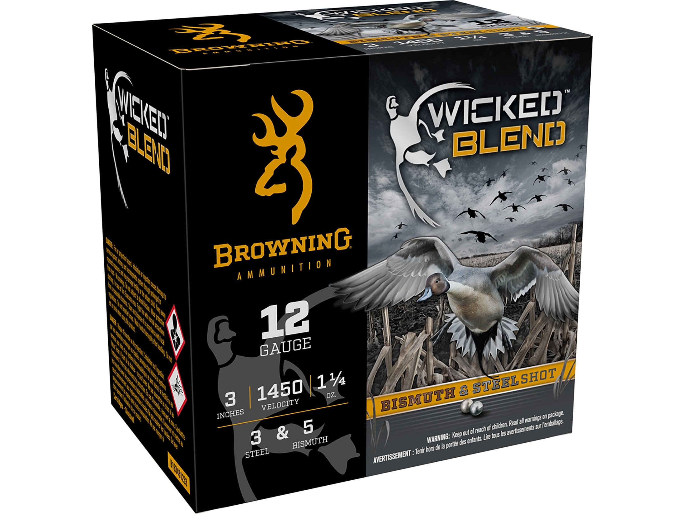 Browning Wicked Blend Waterfowl 12 Gauge Ammo 3" #3 and #5 Steel and Bismuth Shot 1-1/4 oz Case of 250 (10 Boxes of 25)