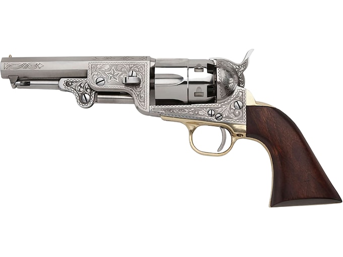 Pietta 1851 Navy US Marshal Black Powder Revolver 44 Caliber 5.5" Barrel Engraved Steel Frame Walnut Grip Polished Steel