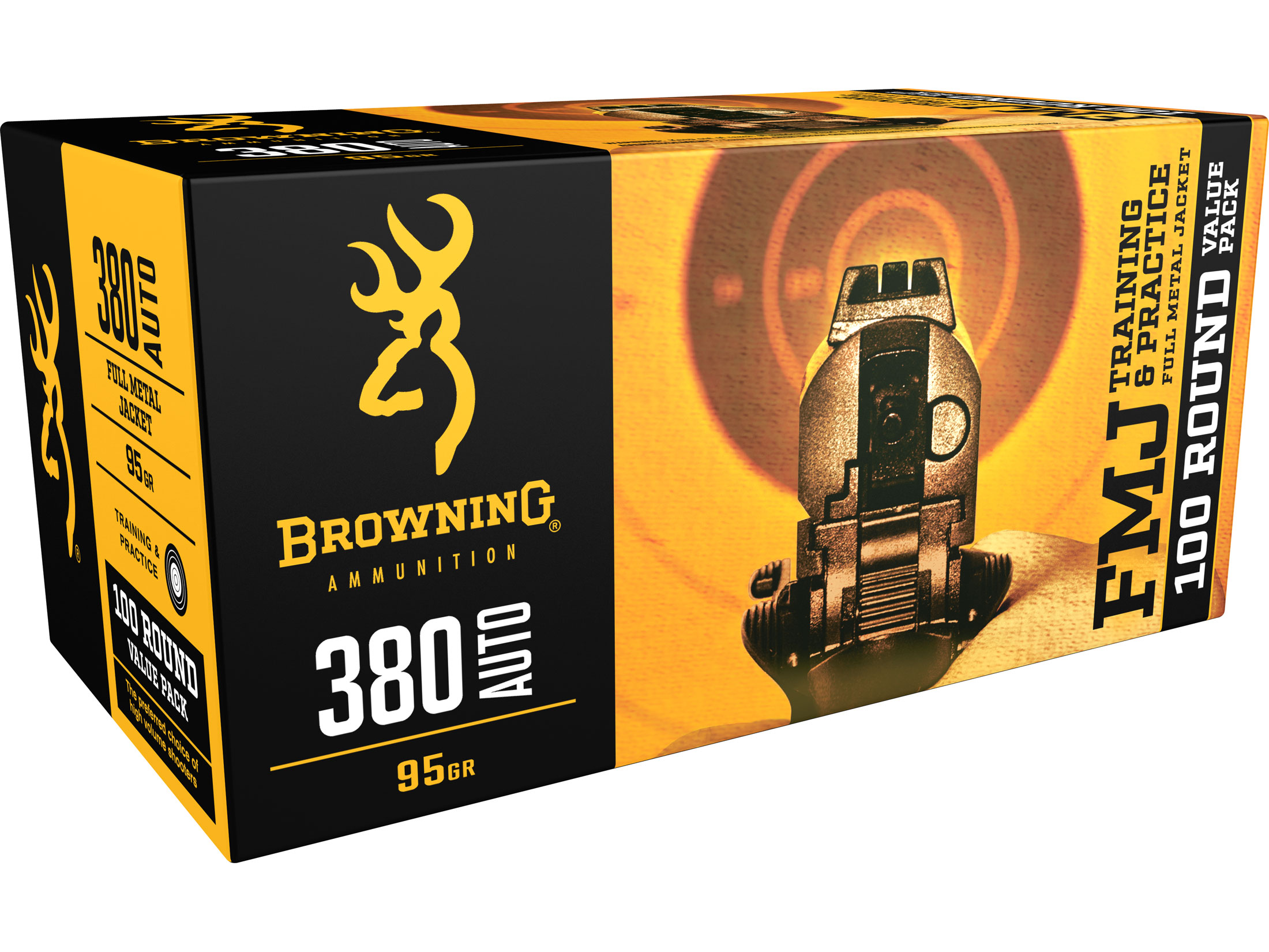 Browning FMJ 380 ACP Ammo 95 Grain Full Metal Jacket Case of 500 (5 Boxes of 100)