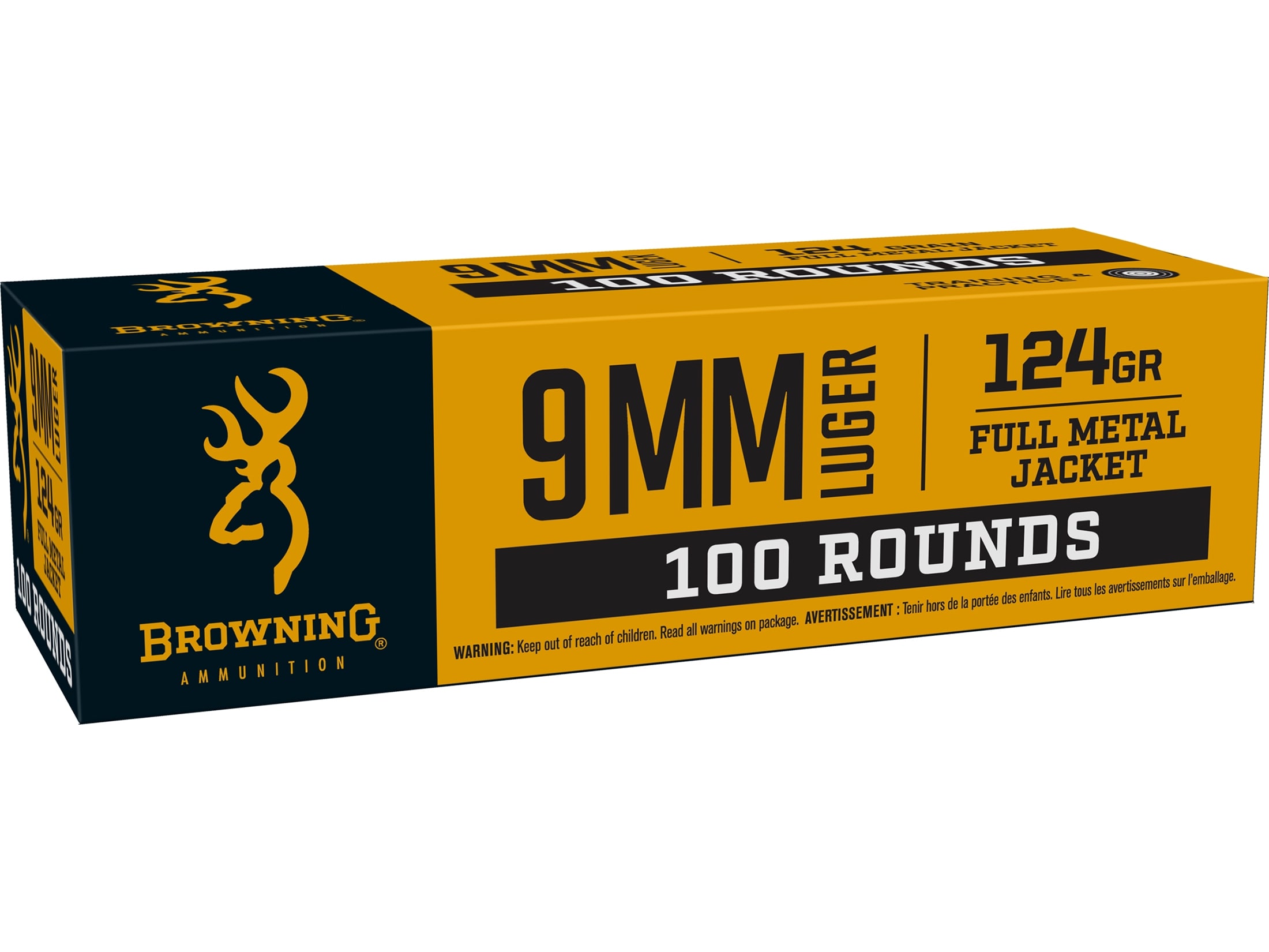 Browning FMJ 9mm Luger Ammo 124 Grain Full Metal Jacket Case of 1000 (10 Boxes of 100)