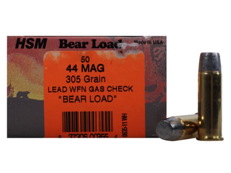 dobbelt Indigenous Satire HSM Bear Ammo 44 Remington Mag 305 Grain Lead Wide Flat Nose Gas Check