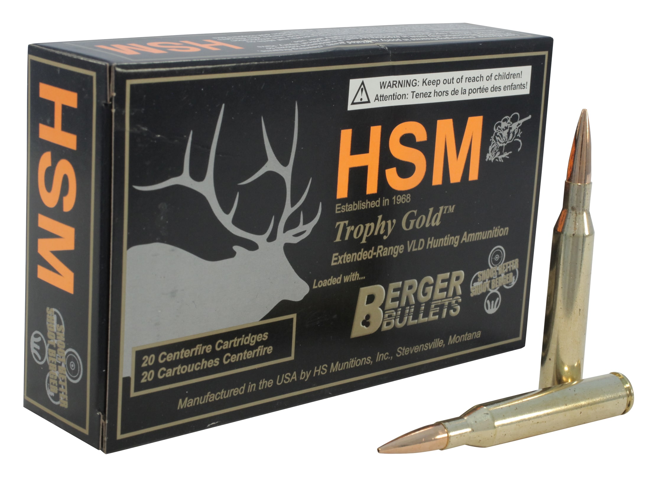 HSM Trophy Gold Ammo 25-06 Remington 115 Grain Berger Hunting VLD