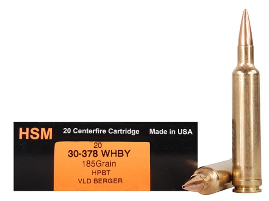 HSM Trophy Gold 30-378 Weatherby Mag Ammo 185 Grain Berger Hunting VLD