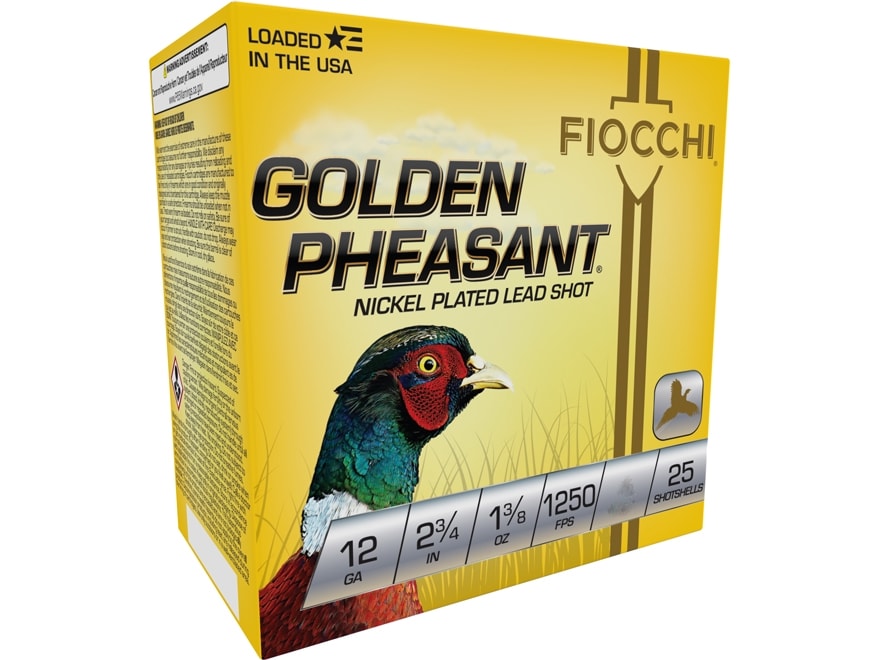 Fiocchi Golden Pheasant 12 Gauge Ammo 2-3/4" #6 Nickel Plated Lead Shot 1-3/8 oz Case of 250 (10 Boxes of 25)