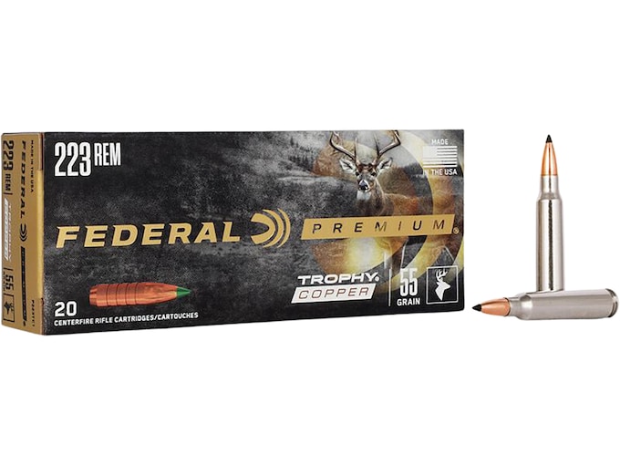 Federal Premium Meat Eater Ammunition 223 Remington 55 Grain Trophy Copper Tipped Boat Tail Lead-Free Box of 20