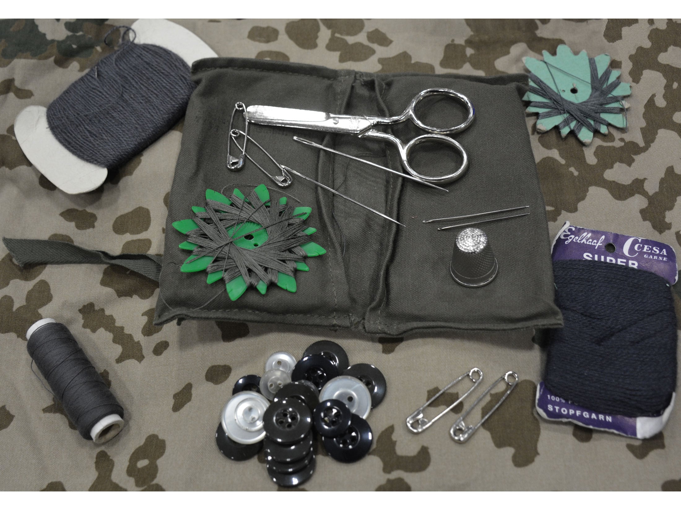 Olive Drab Canvas Military Survival Sewing Kit 