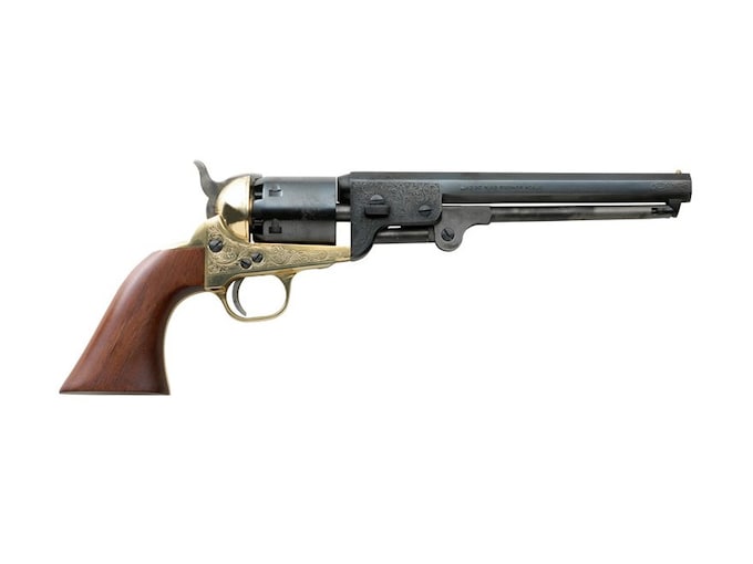 Pietta 1851 Navy Black Powder Revolver 7.5" Barrel Brass Frame Engraved Deluxe Blue