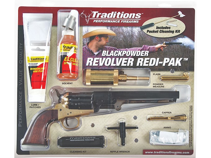 Traditions 1851 Navy Redi-Pak Black Powder Revolver 44 Caliber 7.375" Blued Barrel Brass Frame Walnut Grips