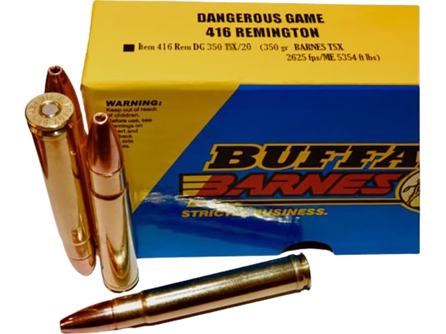 Buffalo Bore Dangerous Game 416 Remington Magnum Ammo 350 Grain Barnes TSX Solid Hollow Point Lead Free Box of 20
