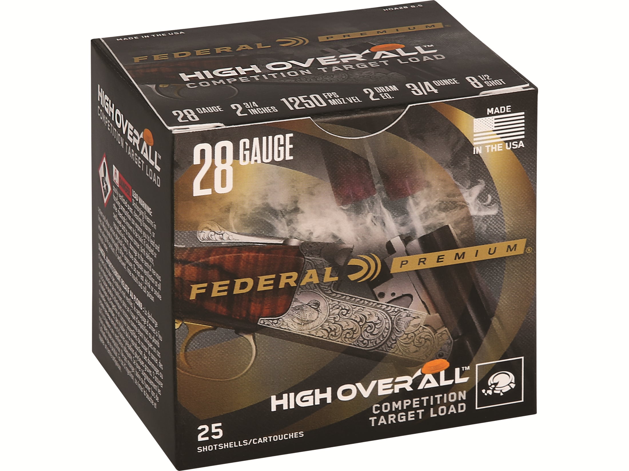 Federal Premium High Over All 28 Gauge Ammo 2-3/4" #8-1/2 Lead Shot 3/4 oz 1250fps Case of 250 (10 Boxes of 25)