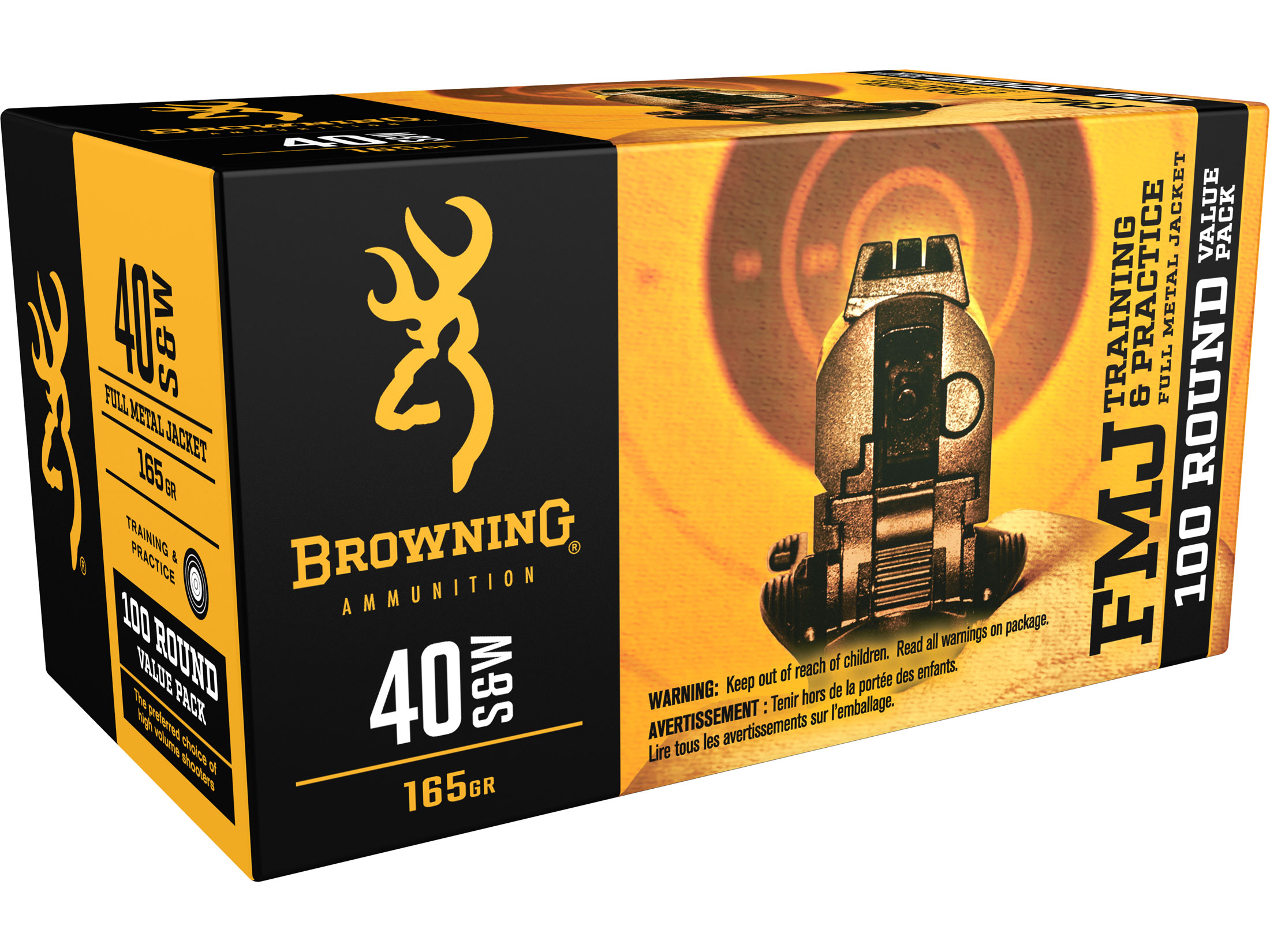 Browning FMJ 40 S&W Ammo 165 Grain Full Metal Jacket Case of 500 (5 Boxes of 100)