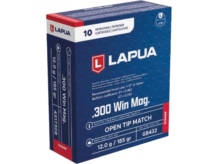 Lapua Scenar 300 Winchester Magnum Ammo 185 Grain Open Tip Match Box of 10
