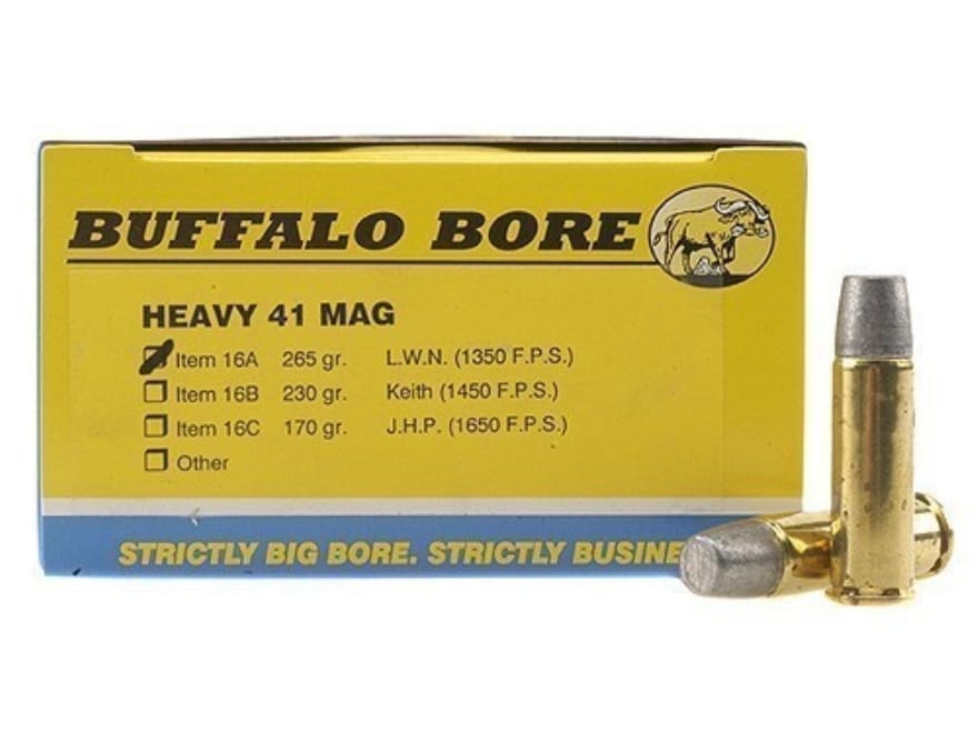 Buffalo Bore 16A20 Heavy Strictly Business 41Rem Mag 265gr Hard Cast Lead 20 Per Box/12 Case Centerfire, Handgun Ammunition