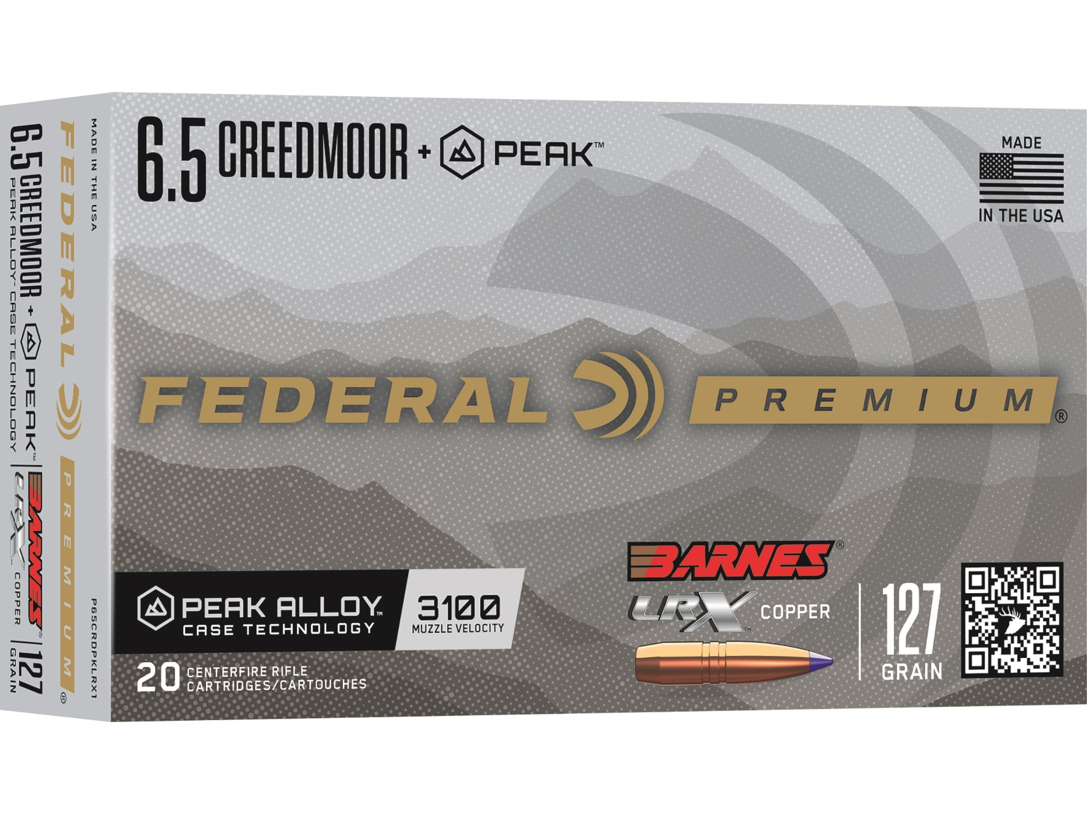 Federal Premium 6.5 Creedmoor +Peak Ammo 127 Grain Barnes Long Range X (LRX) Polymer Tip Lead Free Box of 20